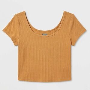 Wild Fable Ribbed Scoop Neck Short Sleeve Cropped T-Shirt Ginger Yellow Size XL